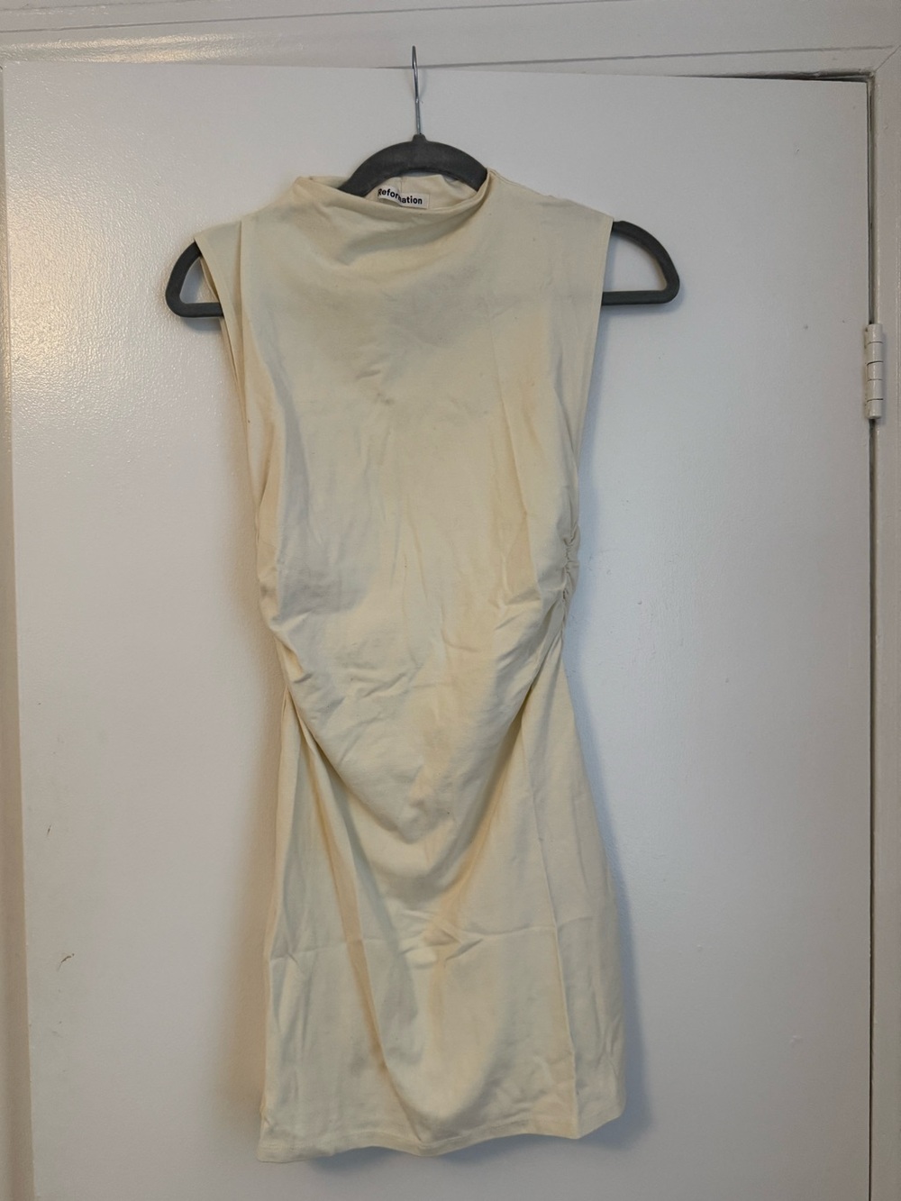 Reformation Cream Sleeveless Mock Neck Tank Dress
